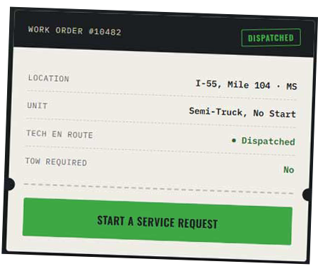 example of a roadside diesel repair work order